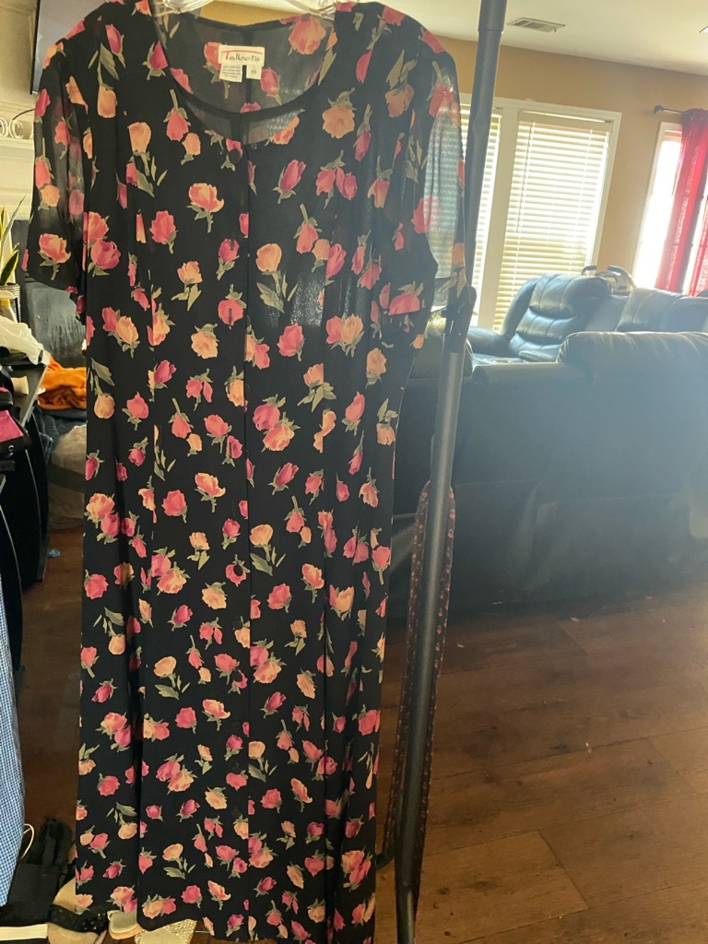 Talbots Black Maxi Dress with Pink and Peach Floral Print